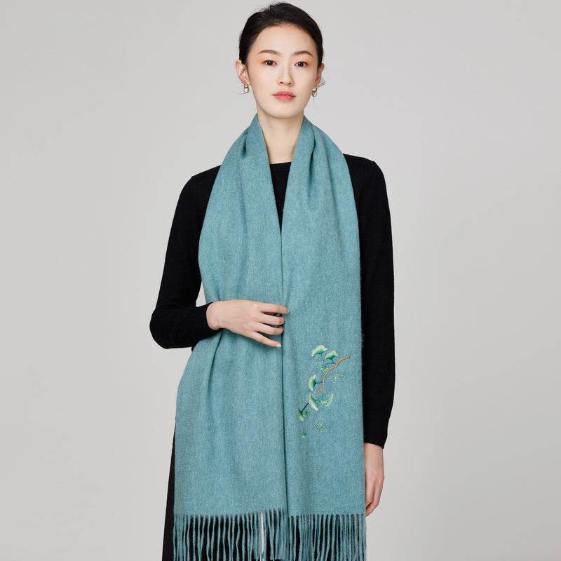 Handmade Suzhou Embroidery Wool Cashmere Scarf Shawl for Women 200x38cm - Image 18