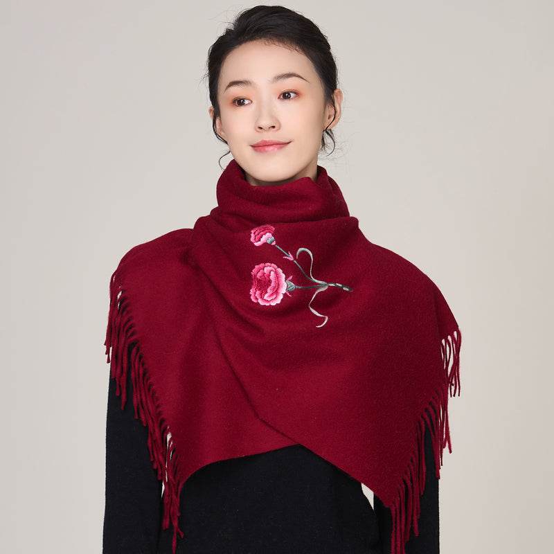 Handmade Suzhou Embroidery Wool Cashmere Scarf Shawl for Women 200x38cm - Image 11