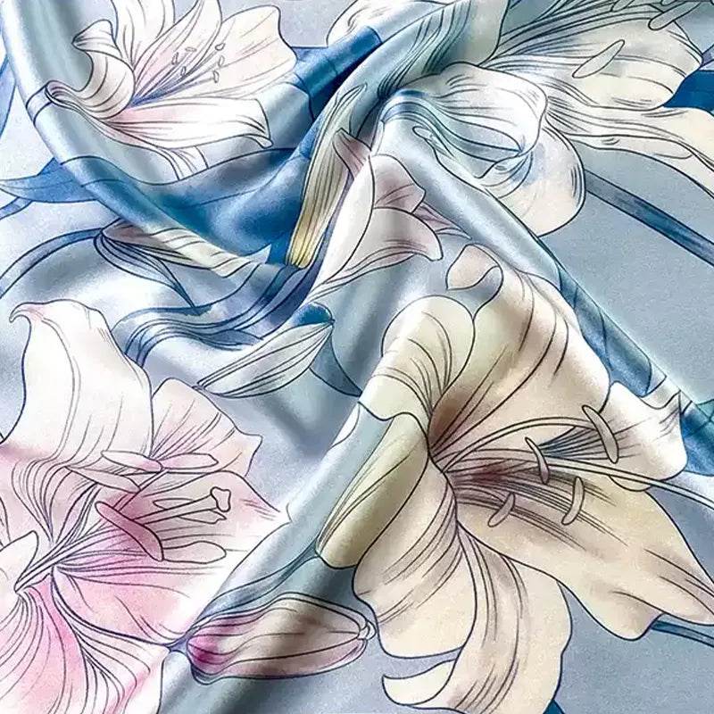 100% Mulberry Silk Summer Lily Square Scarf 70 x 70 Cm - Image 10
