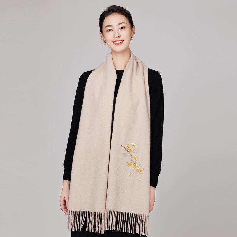 Handmade Suzhou Embroidery Wool Cashmere Scarf Shawl for Women 200x38cm - Image 10