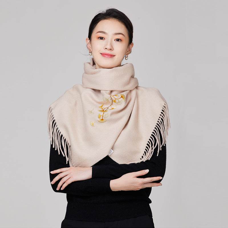 Handmade Suzhou Embroidery Wool Cashmere Scarf Shawl for Women 200x38cm - Image 11