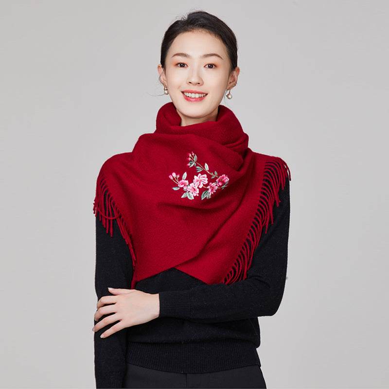 Handmade Embroidery Wool Cashmere Scarf Winter Wrap Shawl 200x38cm - Image 4