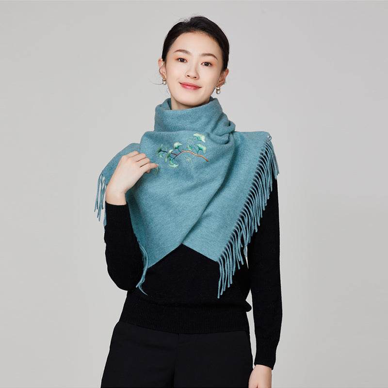 Handmade Suzhou Embroidery Wool Cashmere Scarf Shawl for Women 200x38cm - Image 17