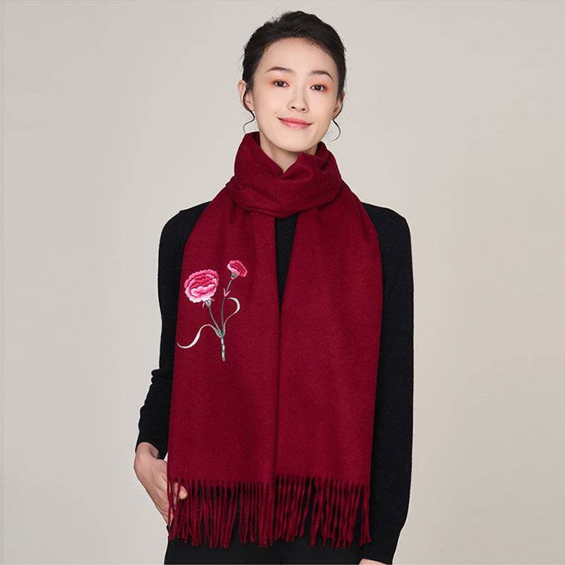 Handmade Suzhou Embroidery Wool Cashmere Scarf Shawl for Women 200x38cm - Image 8