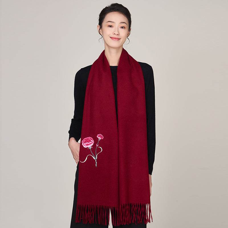 Handmade Suzhou Embroidery Wool Cashmere Scarf Shawl for Women 200x38cm - Image 10