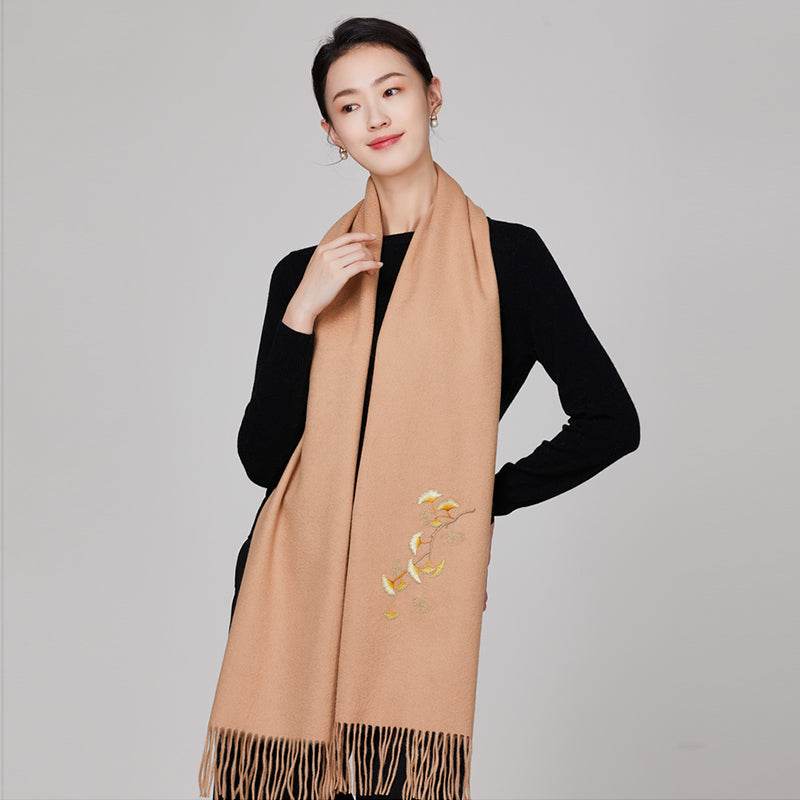 Handmade Suzhou Embroidery Wool Cashmere Scarf Shawl for Women 200x38cm - Image 2