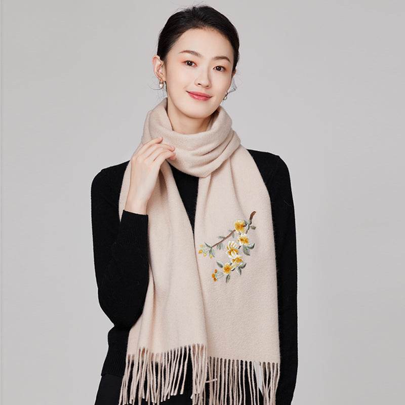 Handmade Embroidery Wool Cashmere Scarf Winter Wrap Shawl 200x38cm - Image 8