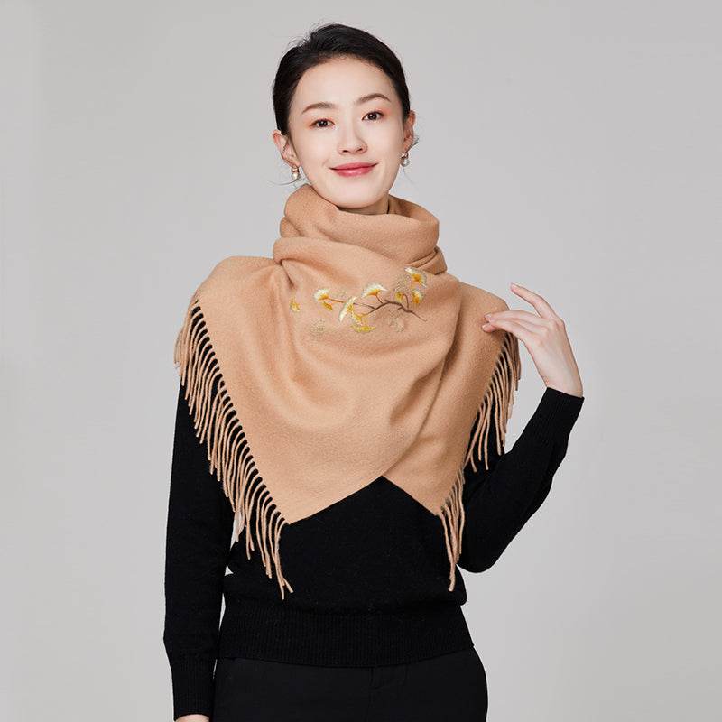 Handmade Suzhou Embroidery Wool Cashmere Scarf Shawl for Women 200x38cm - Image 3