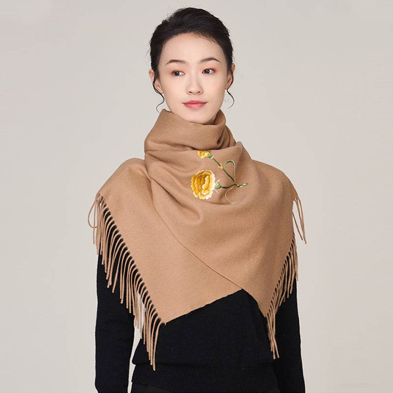 Handmade Suzhou Embroidery Wool Cashmere Scarf Shawl for Women 200x38cm - Image 17