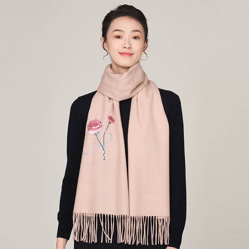 Handmade Suzhou Embroidery Wool Cashmere Scarf Shawl for Women 200x38cm - Image 23