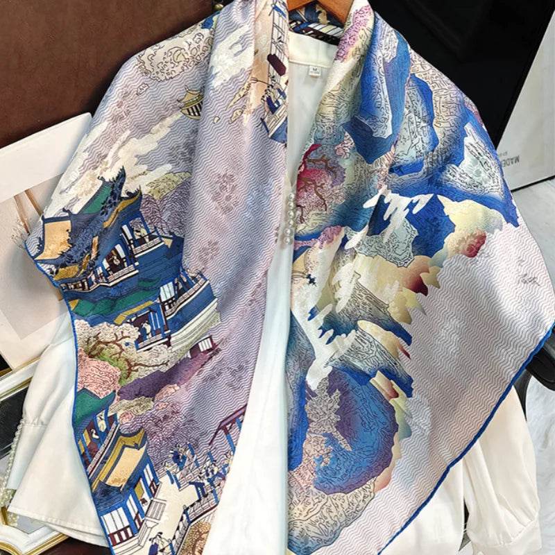 Mulberry Silk 14 Momme Square Scarf Cloud Pavilion 108x108 cm - Image 7