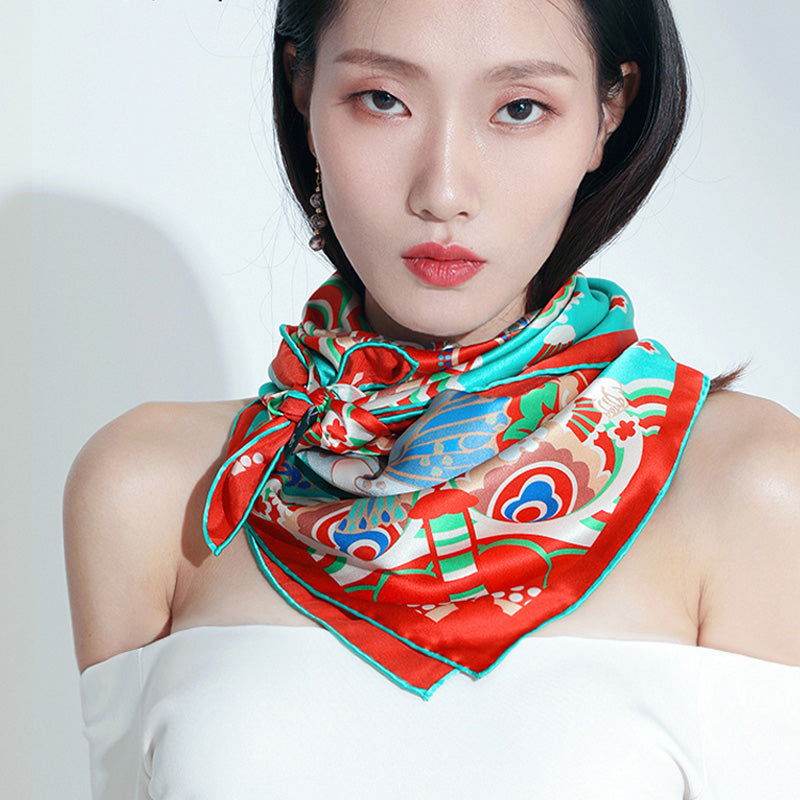 Mulberry Silk 16 Momme Celestial Dance Silk Square Scarf 90x90cm - Image 2