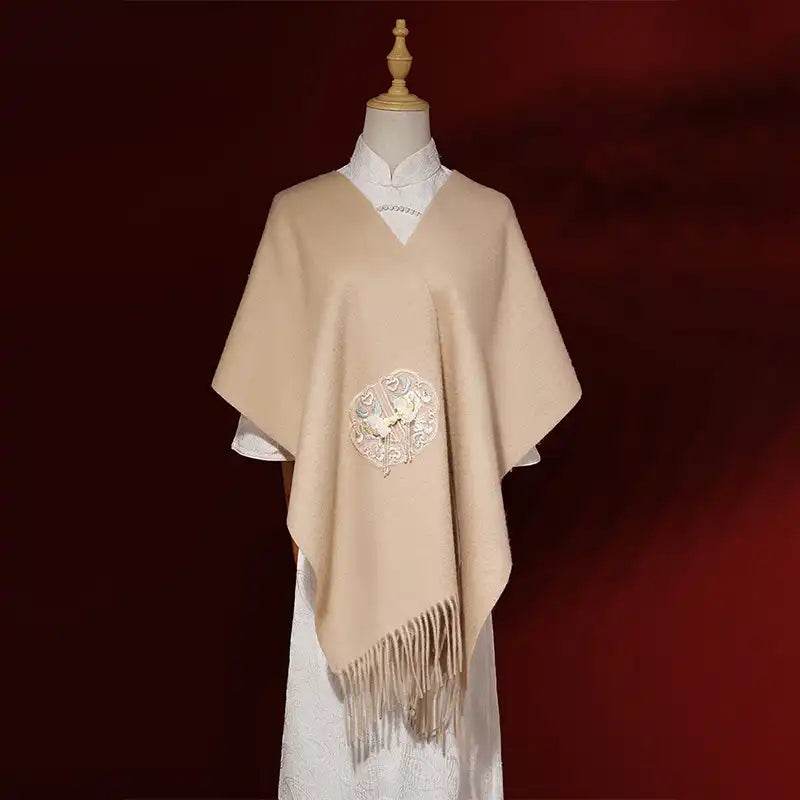 Handcrafted Embroidery Premium 100% Wool Scarf Shawl Beaded Fringe 180x30cm - Image 2