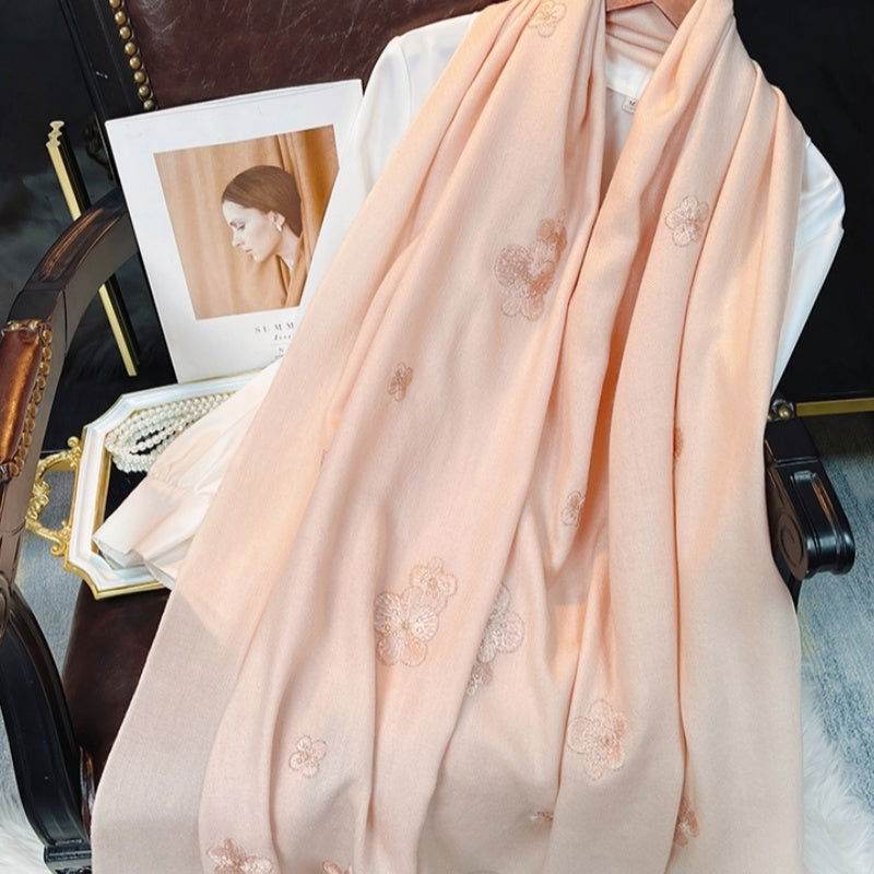 Embroidery 100% Pure Wool Cashmere Scarf for Winter 200x60 cm - Image 5