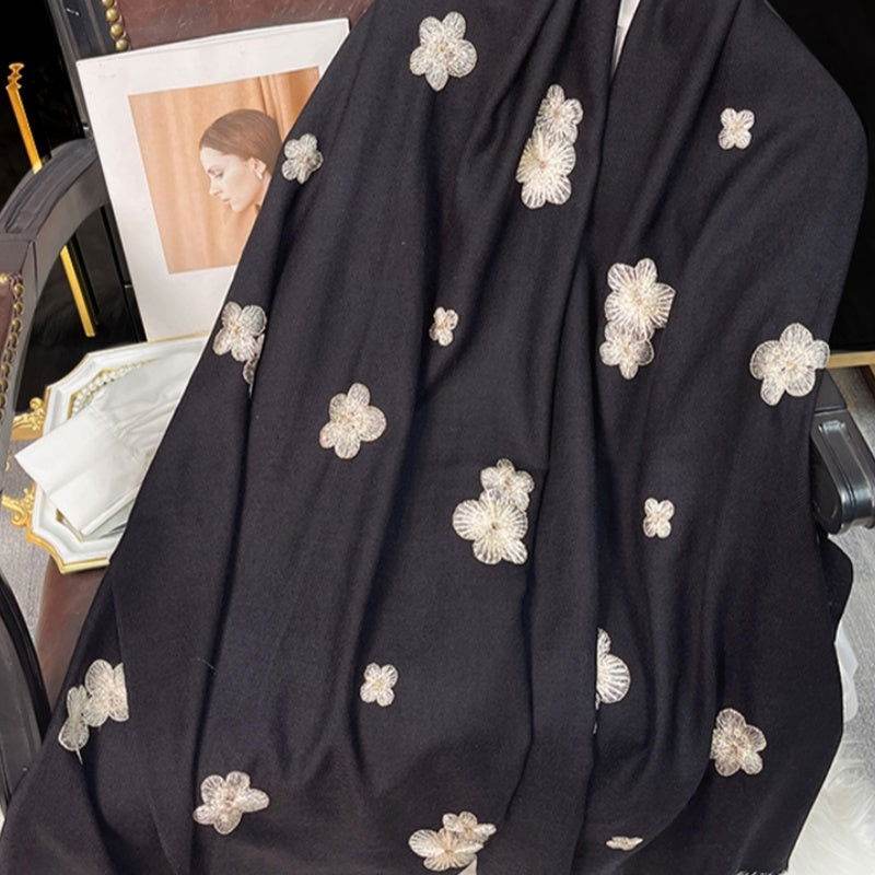 Embroidery 100% Pure Wool Cashmere Scarf for Winter 200x60 cm - Image 6