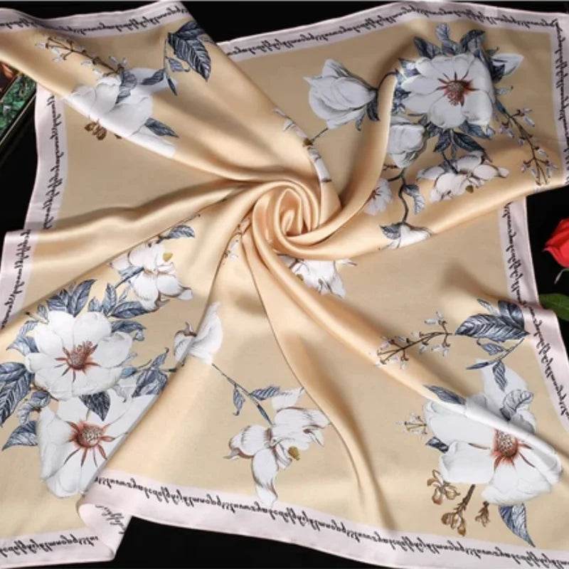 100% Mulberry Silk Floral Silk Square Scarf 90x90cm - Image 5