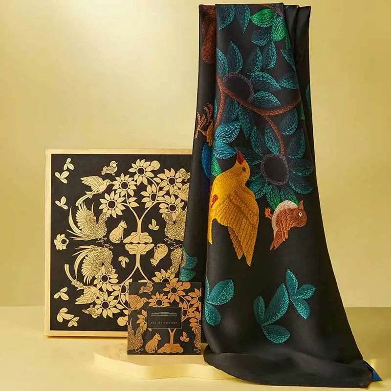 16 Momme Silk Luxury Square Silk Scarf Floral and Avian Design 87x87cm - Image 2