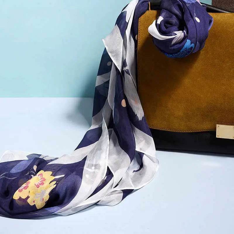 Mulberry Silk Elegant Floral Silk Chiffon Scarf 87 x 87 cm & 175 x 107 cm - Image 9
