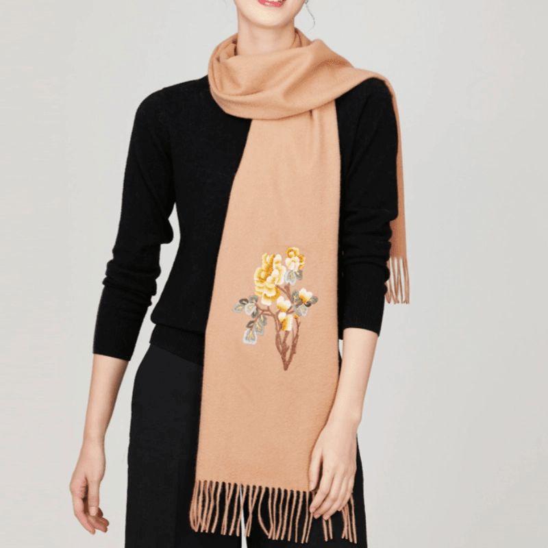 Handcrafted Su Embroidery Cashmere Scarf Warm Winter 200x70cm - Image 4