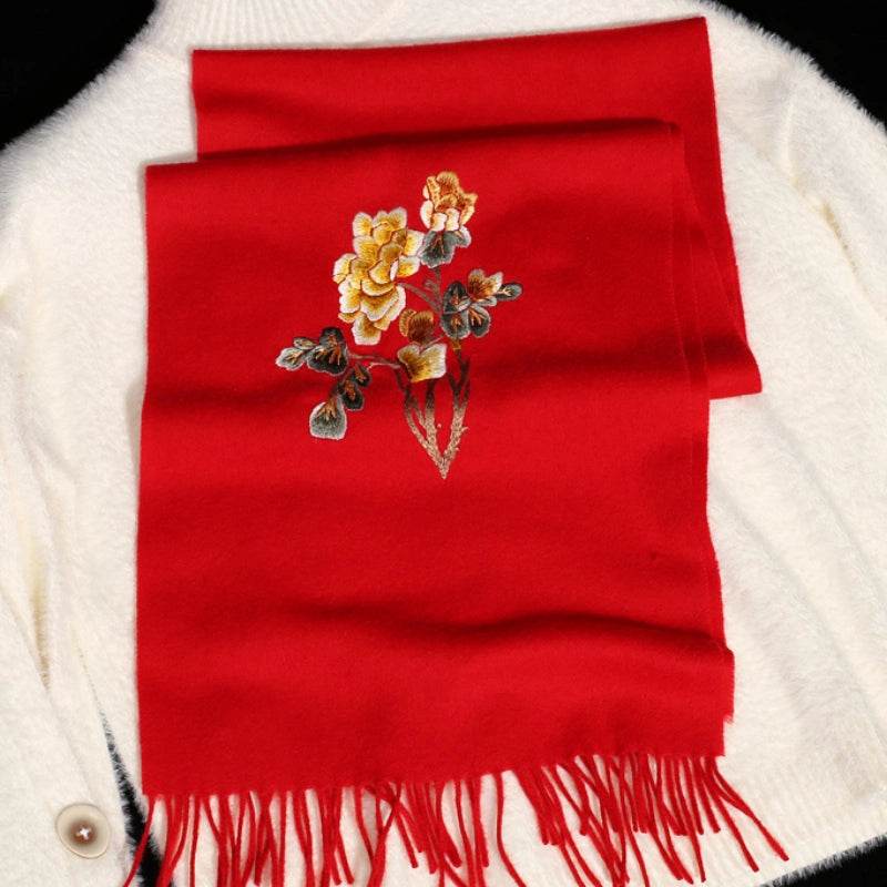 Handcrafted Su Embroidery Cashmere Scarf Warm Winter 200x70cm - Image 9