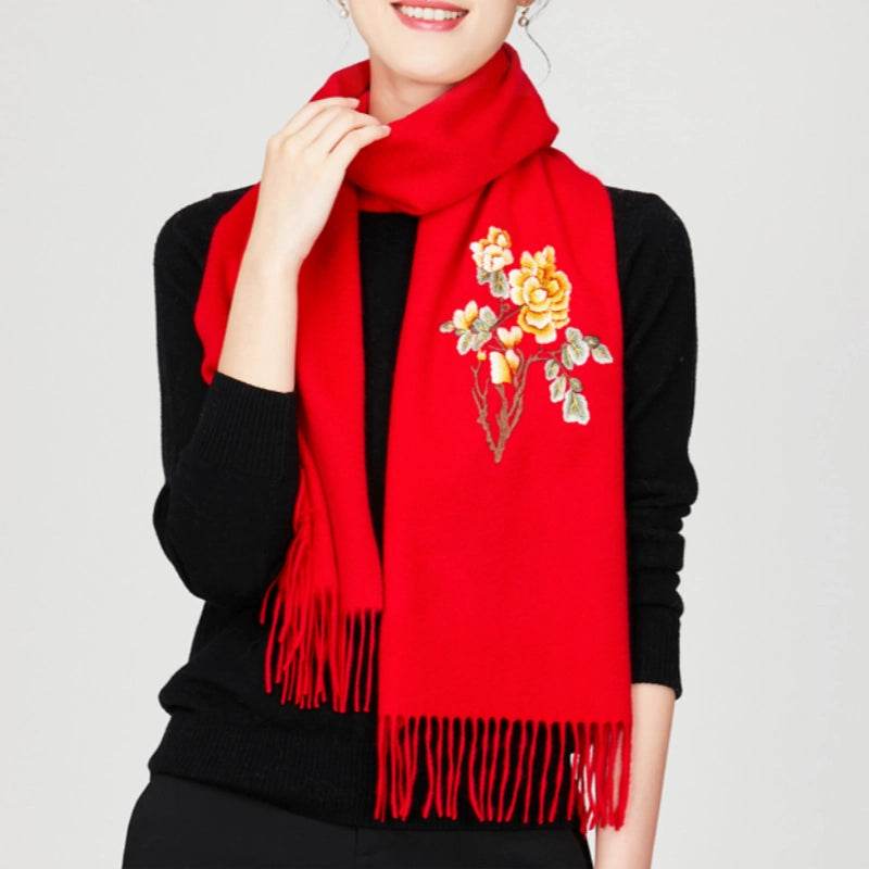 Handcrafted Su Embroidery Cashmere Scarf Warm Winter 200x70cm - Image 3