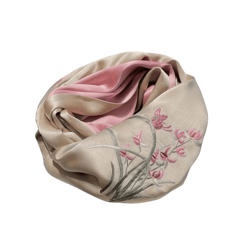 Hand Embroidered Suzhou 16 Momme Silk Scarf Luxury 155x35cm - Image 14