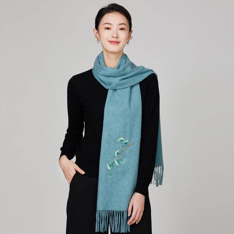 Handmade Suzhou Embroidery Wool Cashmere Scarf Shawl for Women 200x38cm - Image 16