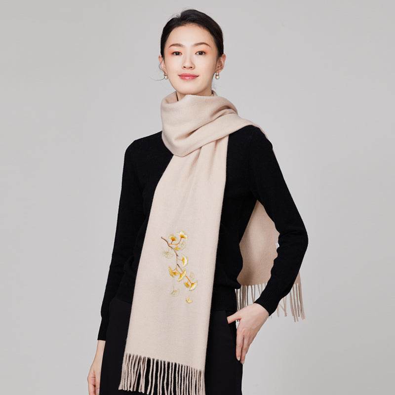 Handmade Suzhou Embroidery Wool Cashmere Scarf Shawl for Women 200x38cm - Image 9