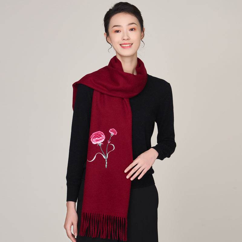 Handmade Suzhou Embroidery Wool Cashmere Scarf Shawl for Women 200x38cm - Image 9