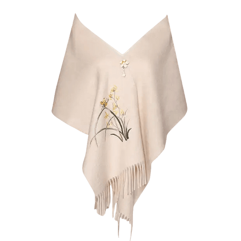 Handcrafted Embroidery Premium 100% Wool Cashmere Scarf Orchid 180x30cm - Image 6