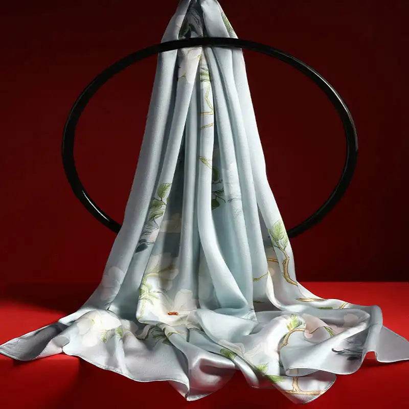 100% Mulberry Silk Luxurious Shawl Scarf with Vibrant Print 170x53cm - Image 3