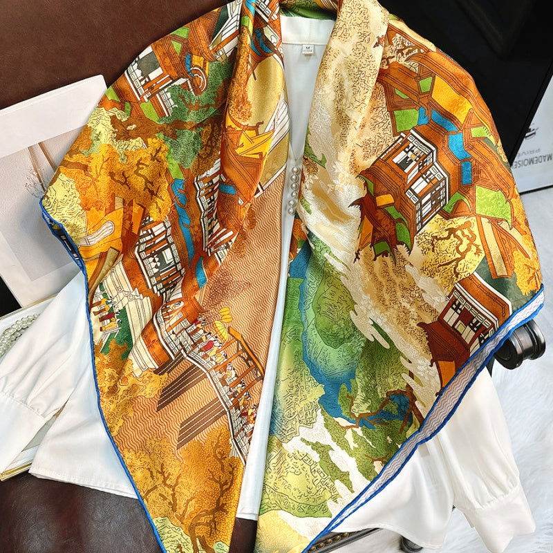 Mulberry Silk 14 Momme Square Scarf Cloud Pavilion 108x108 cm - Image 2