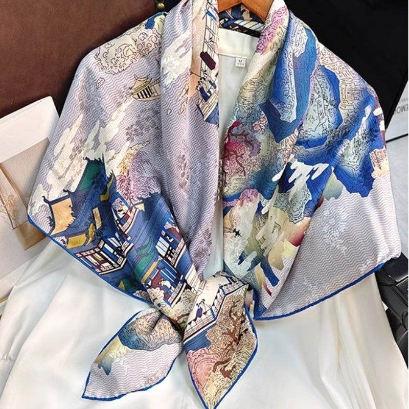 Mulberry Silk 14 Momme Square Scarf Cloud Pavilion 108x108 cm - Image 6