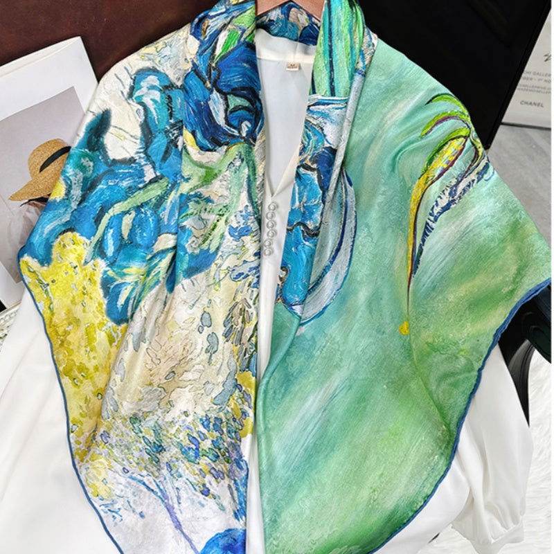 Mulberry Silk 14 Momme Square Scarf Iris Floral 108x108 cm - Image 3