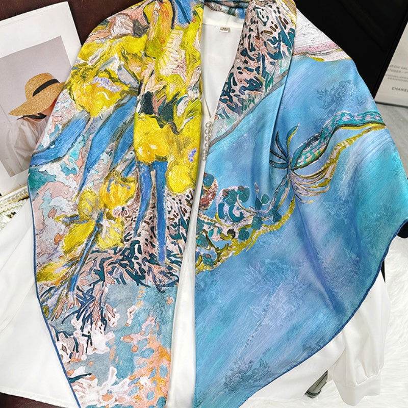 Mulberry Silk 14 Momme Square Scarf Iris Floral 108x108 cm - Image 4