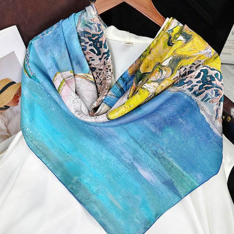 Mulberry Silk 14 Momme Square Scarf Iris Floral 108x108 cm - Image 5