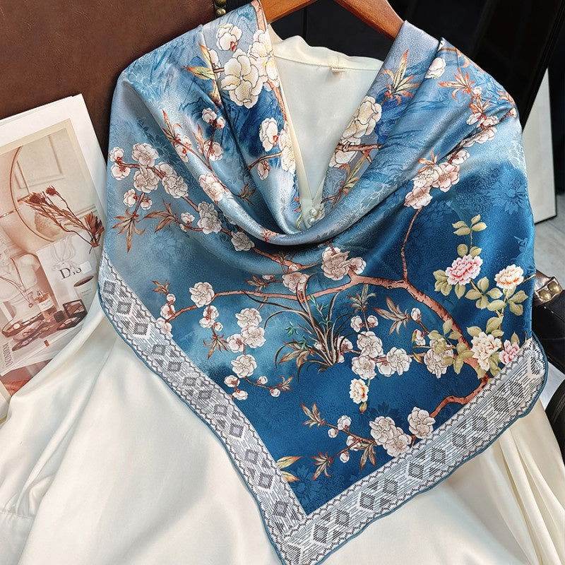 Mulberry Silk 14 Momme Square Scarf Plum Blossom 108x108 cm - Image 4