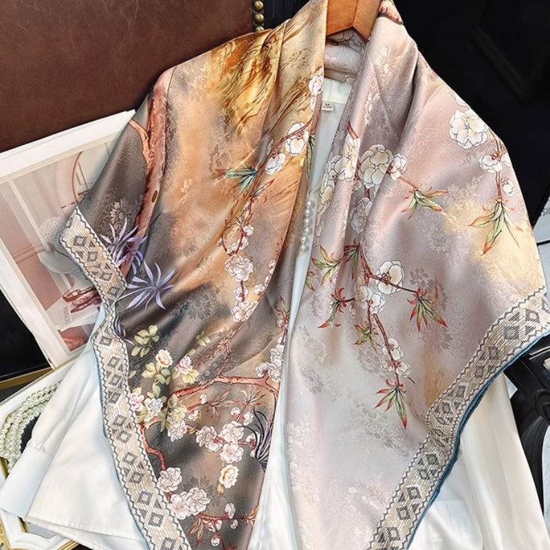 Mulberry Silk 14 Momme Square Scarf Plum Blossom 108x108 cm - Image 5