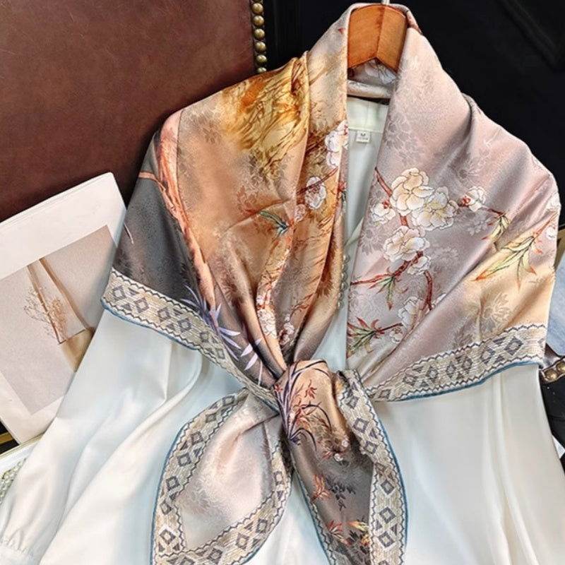 Mulberry Silk 14 Momme Square Scarf Plum Blossom 108x108 cm - Image 6