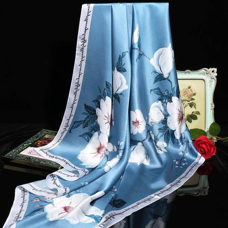 100% Mulberry Silk Floral Silk Square Scarf 90x90cm - Image 2