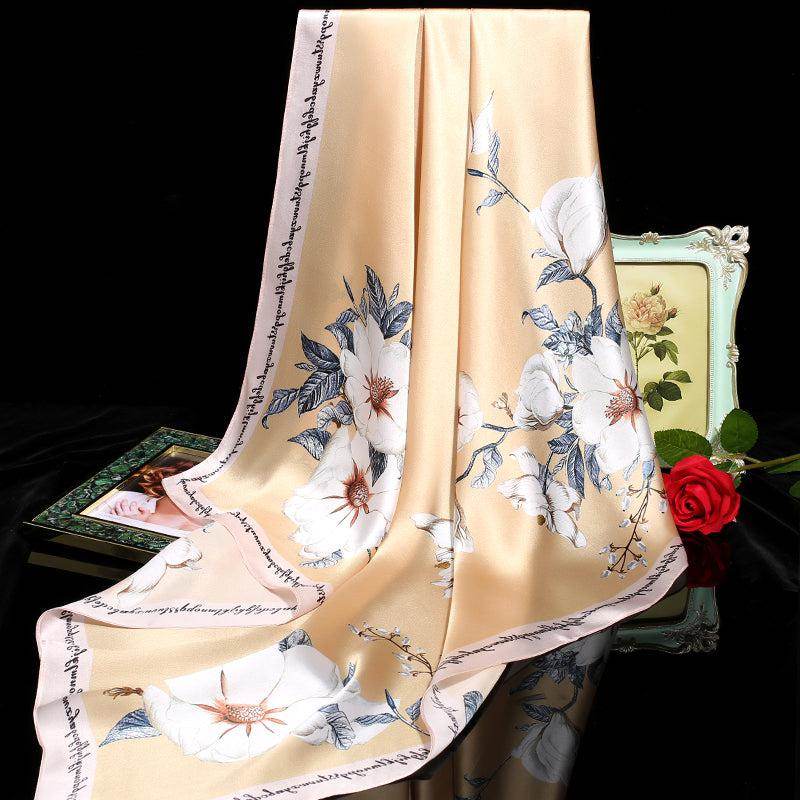 100% Mulberry Silk Floral Silk Square Scarf 90x90cm - Image 4