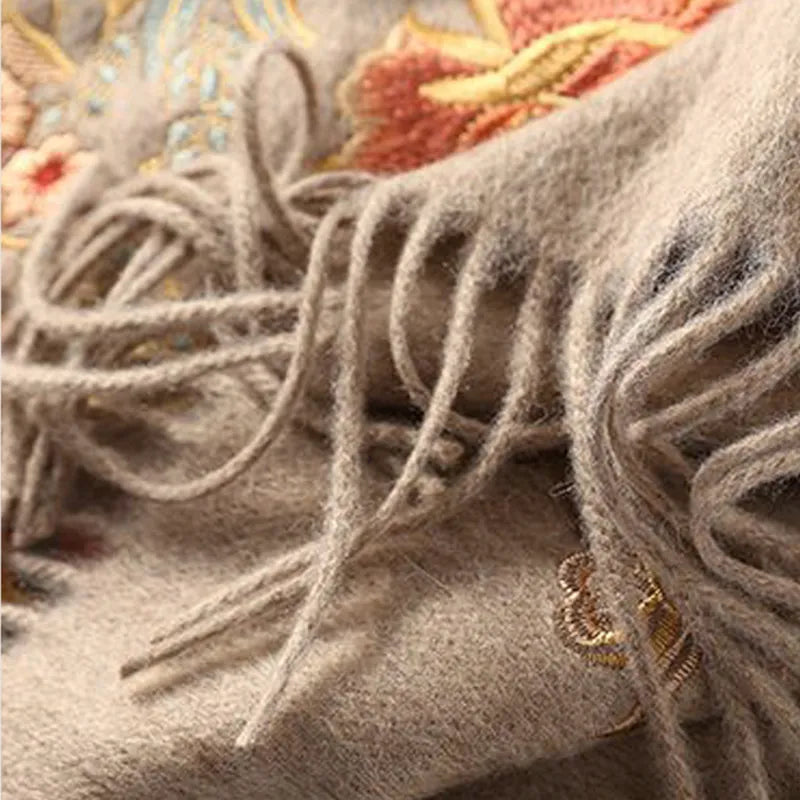 Embroidery Premium 100% Wool Cashmere Scarf Prosperous Peony Pattern 200 x 60 cm - Image 21