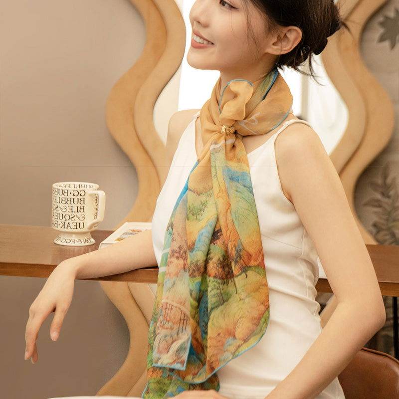 Mulberry Silk Chinese Painting Design Long Scarf 176x52cm - Image 6