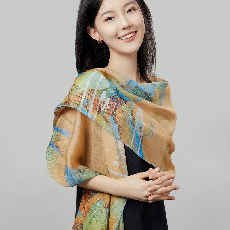 Mulberry Silk Chinese Painting Design Long Scarf 176x52cm - Image 14