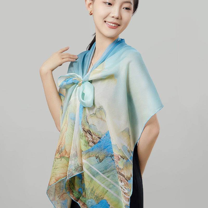 Mulberry Silk Chinese Painting Design Long Scarf 176x52cm - Image 15