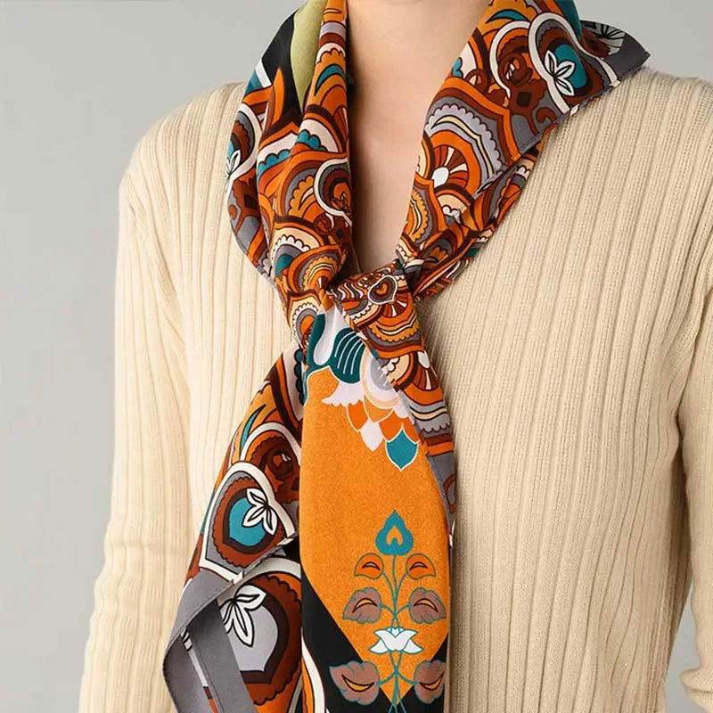 Chinese Style Silk Square Scarf Lotus Design 65 x 65 cm & 88 x 88 cm - Image 3