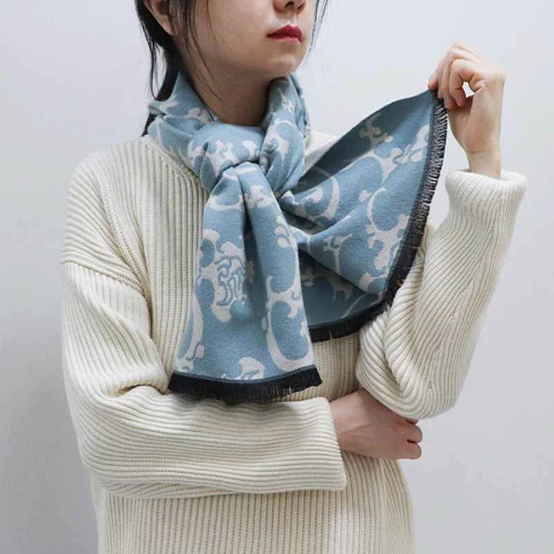 Luxurious Silk Velvet Autumn-Winter Scarf Cloud Pattern 30x180cm - Image 2