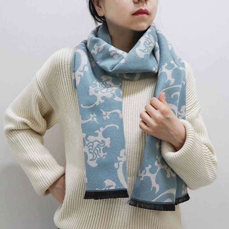 Luxurious Silk Velvet Autumn-Winter Scarf Cloud Pattern 30x180cm - Image 3