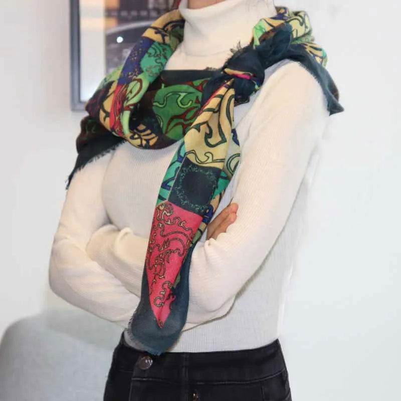 Vintage Silk and Wool Scarf Cloud Pattern 87x87cm & 100x100cm - Image 3