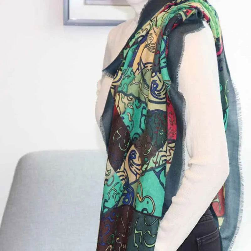 Vintage Silk and Wool Scarf Cloud Pattern 87x87cm & 100x100cm - Image 6